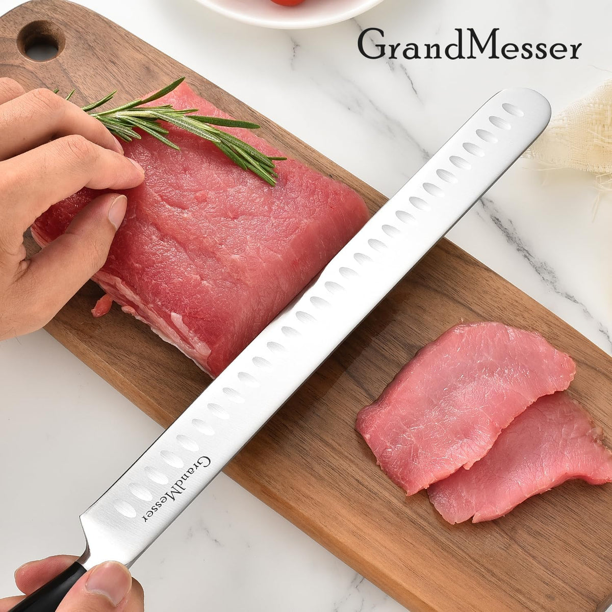 Carving Knife, 12 Inch Slicing Knife for Meat, Premium German Steel with ABS Handle, for BBQ Brisket Turkey Ham Rib Roast Beef with Sharpener.