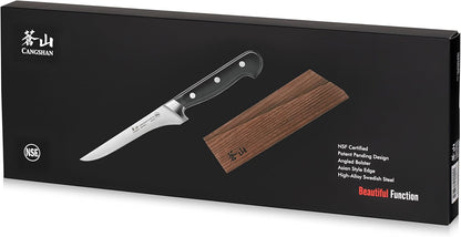 Cangshan TV2 Series 1022940 Swedish 14C28N Steel Forged 6-Inch Boning Knife and Wood Sheath Set