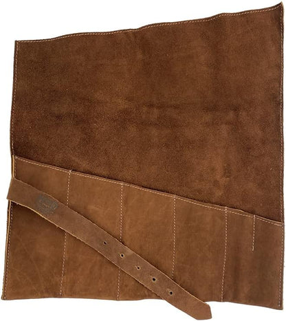 Large Tool Roll Up Bag (6 Slots), Portable Carry-On Pouch, Workshop Storage, Woodworking Tools Organizer, Full Grain Leather, Handmade, Swayze Suede