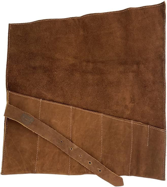 Large Tool Roll Up Bag (6 Slots), Portable Carry-On Pouch, Workshop Storage, Woodworking Tools Organizer, Full Grain Leather, Handmade, Swayze Suede