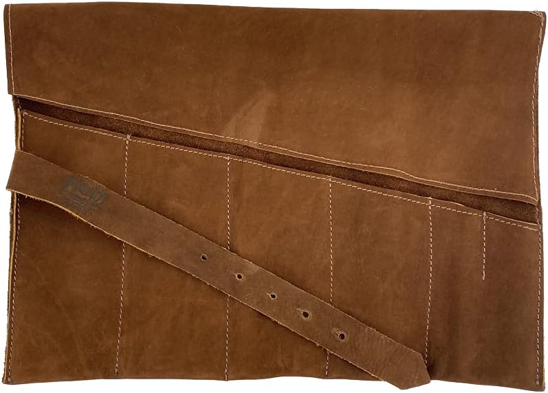 Large Tool Roll Up Bag (6 Slots), Portable Carry-On Pouch, Workshop Storage, Woodworking Tools Organizer, Full Grain Leather, Handmade, Swayze Suede