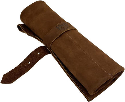 Large Tool Roll Up Bag (6 Slots), Portable Carry-On Pouch, Workshop Storage, Woodworking Tools Organizer, Full Grain Leather, Handmade, Swayze Suede