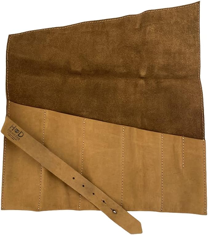 Large Tool Roll Up Bag (6 Slots), Portable Carry-On Pouch, Workshop Storage, Woodworking Tools Organizer, Full Grain Leather, Handmade, Swayze Suede