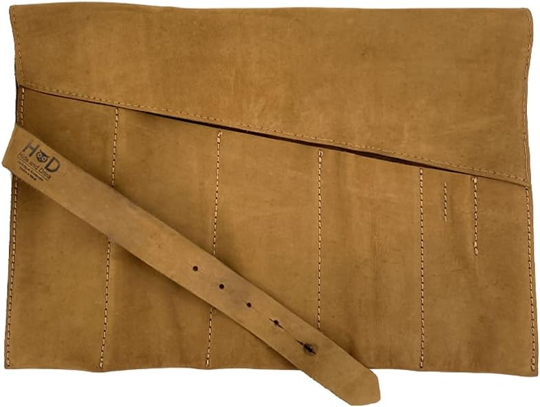 Large Tool Roll Up Bag (6 Slots), Portable Carry-On Pouch, Workshop Storage, Woodworking Tools Organizer, Full Grain Leather, Handmade, Swayze Suede