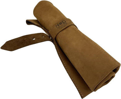 Large Tool Roll Up Bag (6 Slots), Portable Carry-On Pouch, Workshop Storage, Woodworking Tools Organizer, Full Grain Leather, Handmade, Swayze Suede