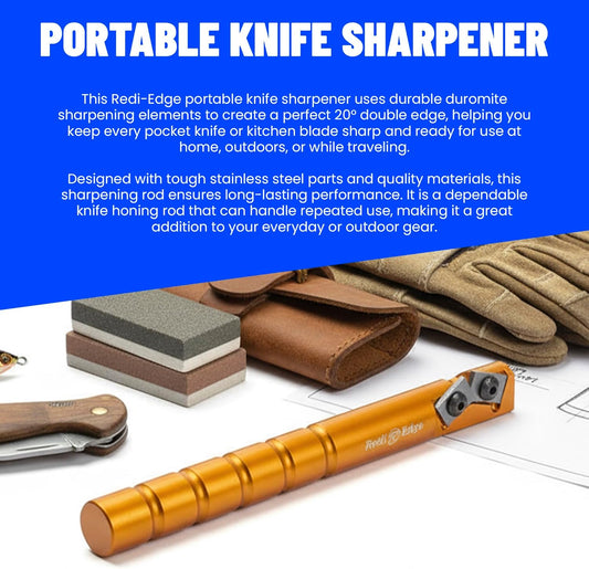 Portable Knife Sharpener - Pocket knife Sharpener with Duromite Sharpening Elements - Honing Rod with 20° Double Edge for Kitchen, Home & Hunting