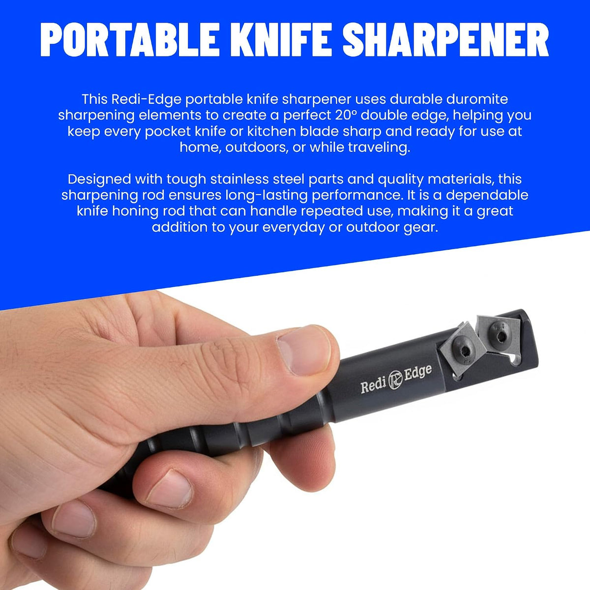 Portable Knife Sharpener - Pocket knife Sharpener with Duromite Sharpening Elements - Honing Rod with 20° Double Edge for Kitchen, Home & Hunting