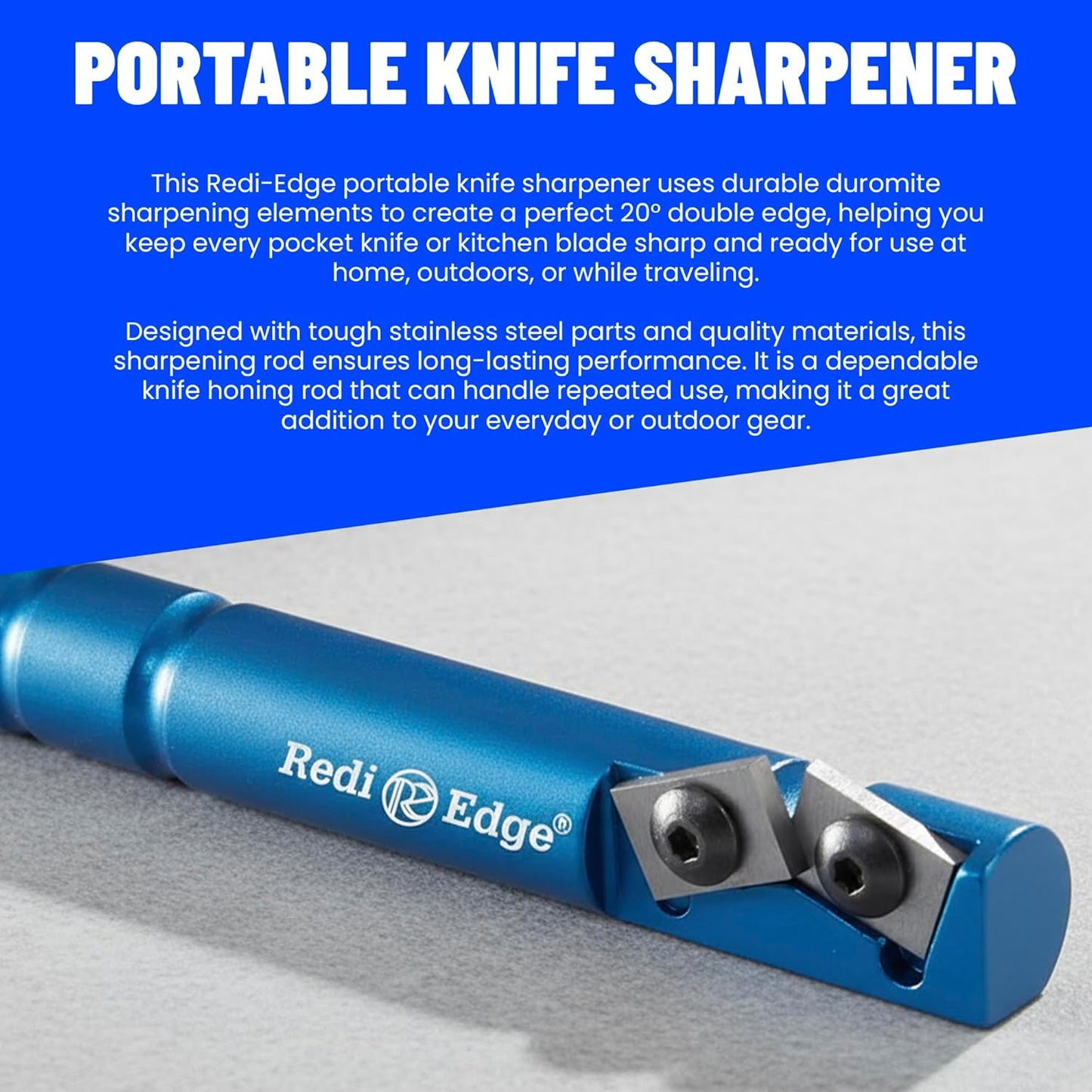 Portable Knife Sharpener - Pocket knife Sharpener with Duromite Sharpening Elements - Honing Rod with 20° Double Edge for Kitchen, Home & Hunting