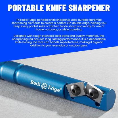 Portable Knife Sharpener - Pocket knife Sharpener with Duromite Sharpening Elements - Honing Rod with 20° Double Edge for Kitchen, Home & Hunting