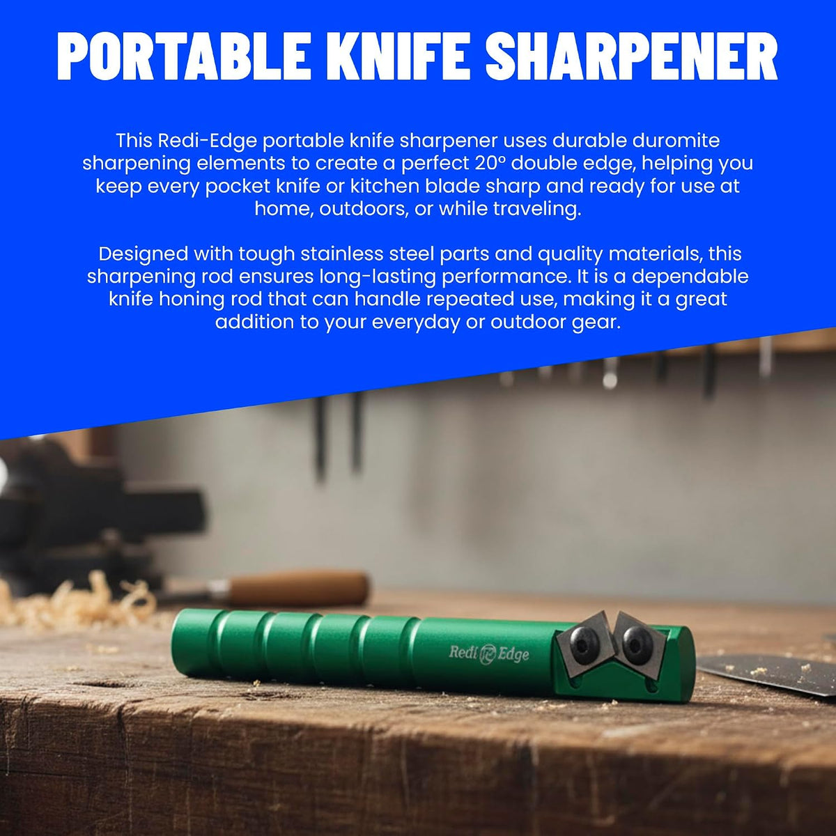 Portable Knife Sharpener - Pocket knife Sharpener with Duromite Sharpening Elements - Honing Rod with 20° Double Edge for Kitchen, Home & Hunting