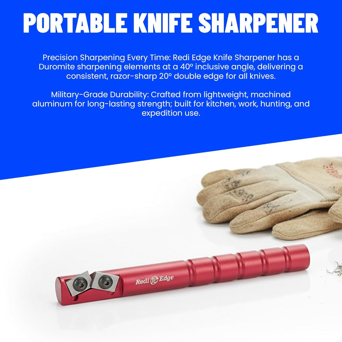 Portable Knife Sharpener - Pocket knife Sharpener with Duromite Sharpening Elements - Honing Rod with 20° Double Edge for Kitchen, Home & Hunting