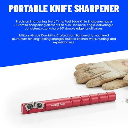 Portable Knife Sharpener - Pocket knife Sharpener with Duromite Sharpening Elements - Honing Rod with 20° Double Edge for Kitchen, Home & Hunting