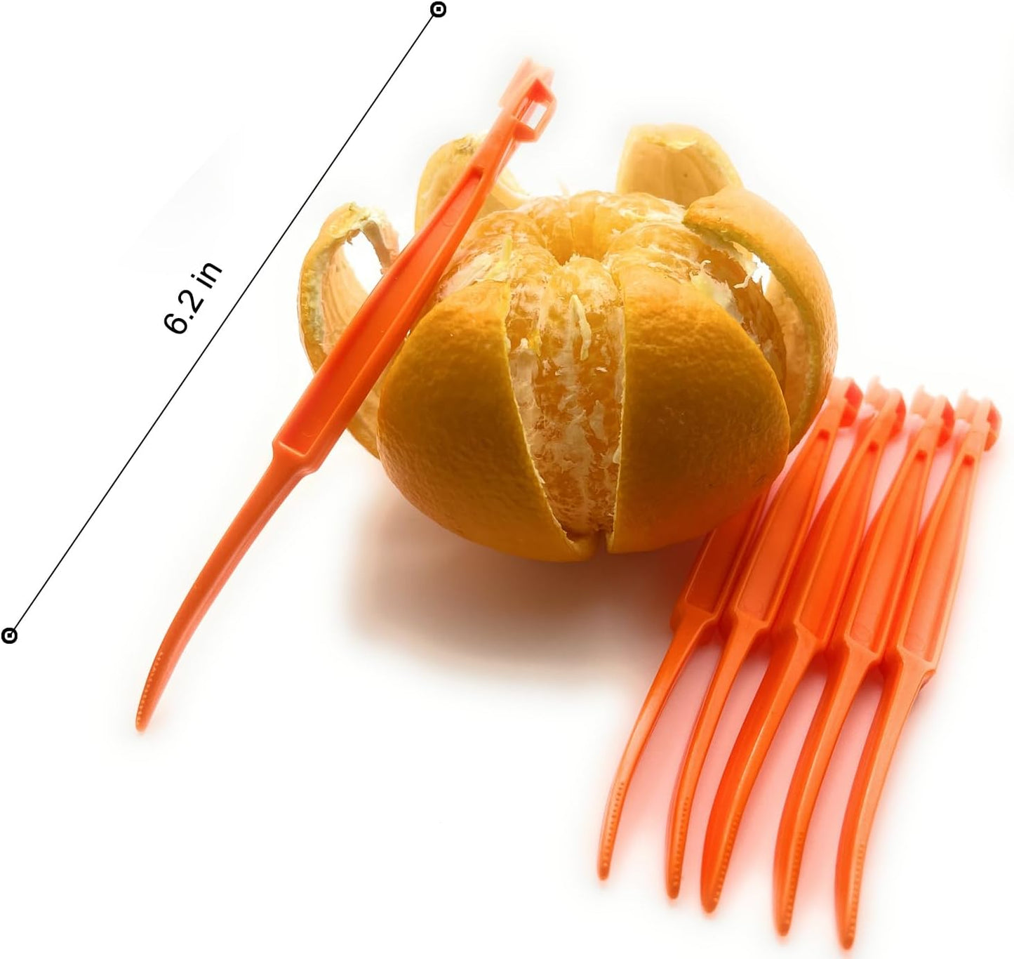 3 Pack Orange Peeler Tool Plastic Citrus Peeler for Lemon Mandarin Fruit | Food-grade plastic fruit peeler with sharp integrated edge, anti-slip grip, safe for dishwasher top rack use on citrus fruits