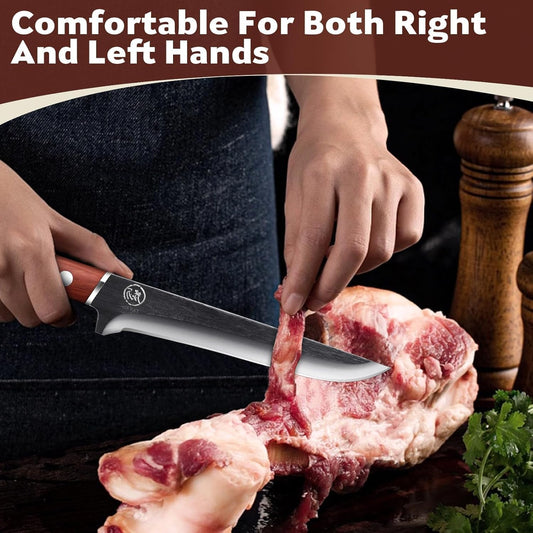 TAN REN 6 Inch Boning Knife High Carbon Steel Deboning Knife for Butchering | Full Tang Fillet Knife with Wood Handle, Processing Knife for Meat Trimming