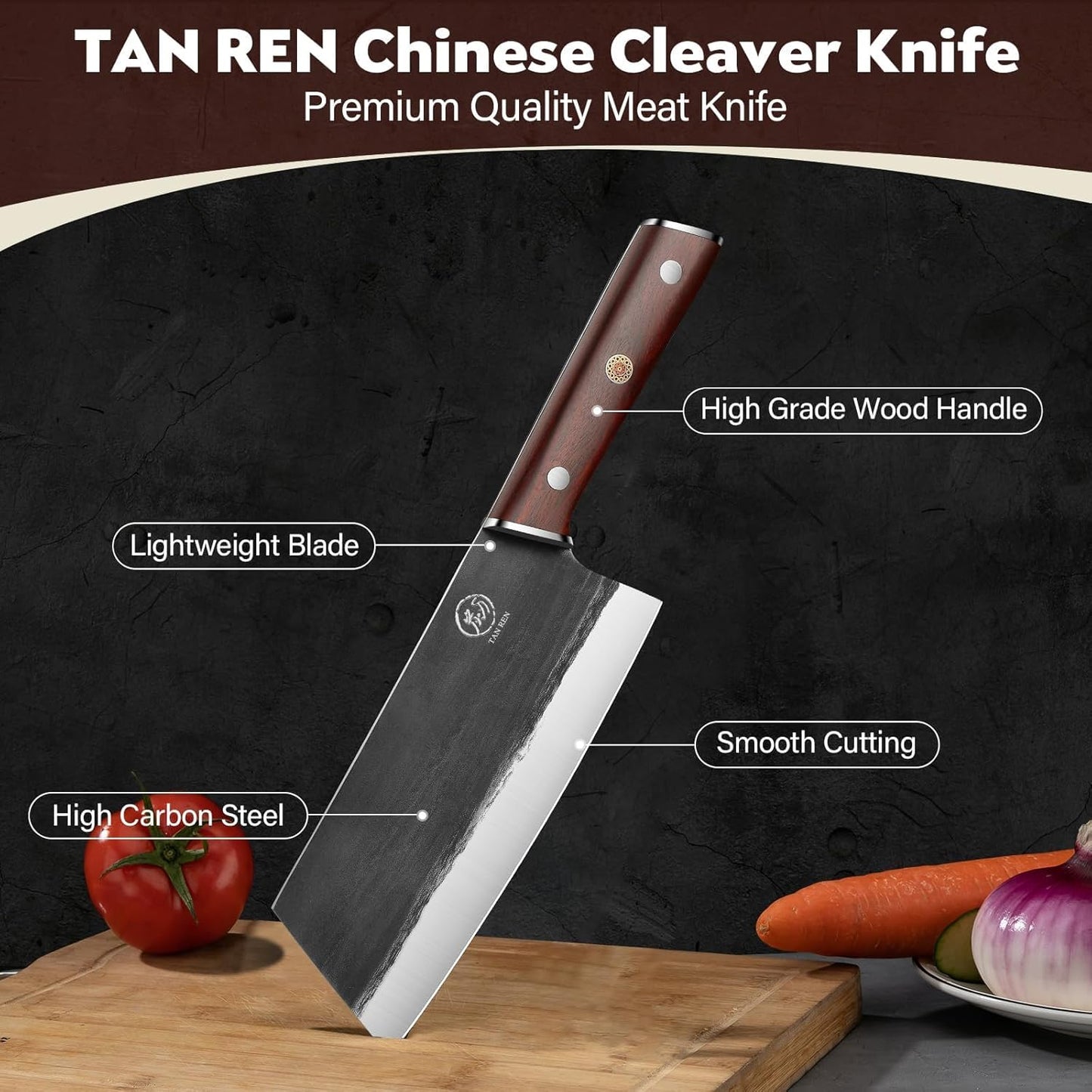 TAN REN 6 Inch Boning Knife High Carbon Steel Deboning Knife for Butchering | Full Tang Fillet Knife with Wood Handle, Processing Knife for Meat Trimming