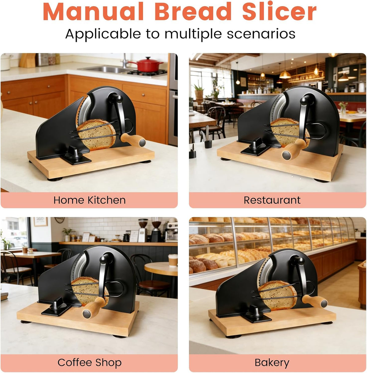 Bread Slicer for Homemade Sourdough Bread,Manual Slicer Making Tools,Adjustable Thickness Knive Cutter with Hand Crank for Sandwich with Scale Line Suction Base,Sharp Stainless Steel Blade (Black)