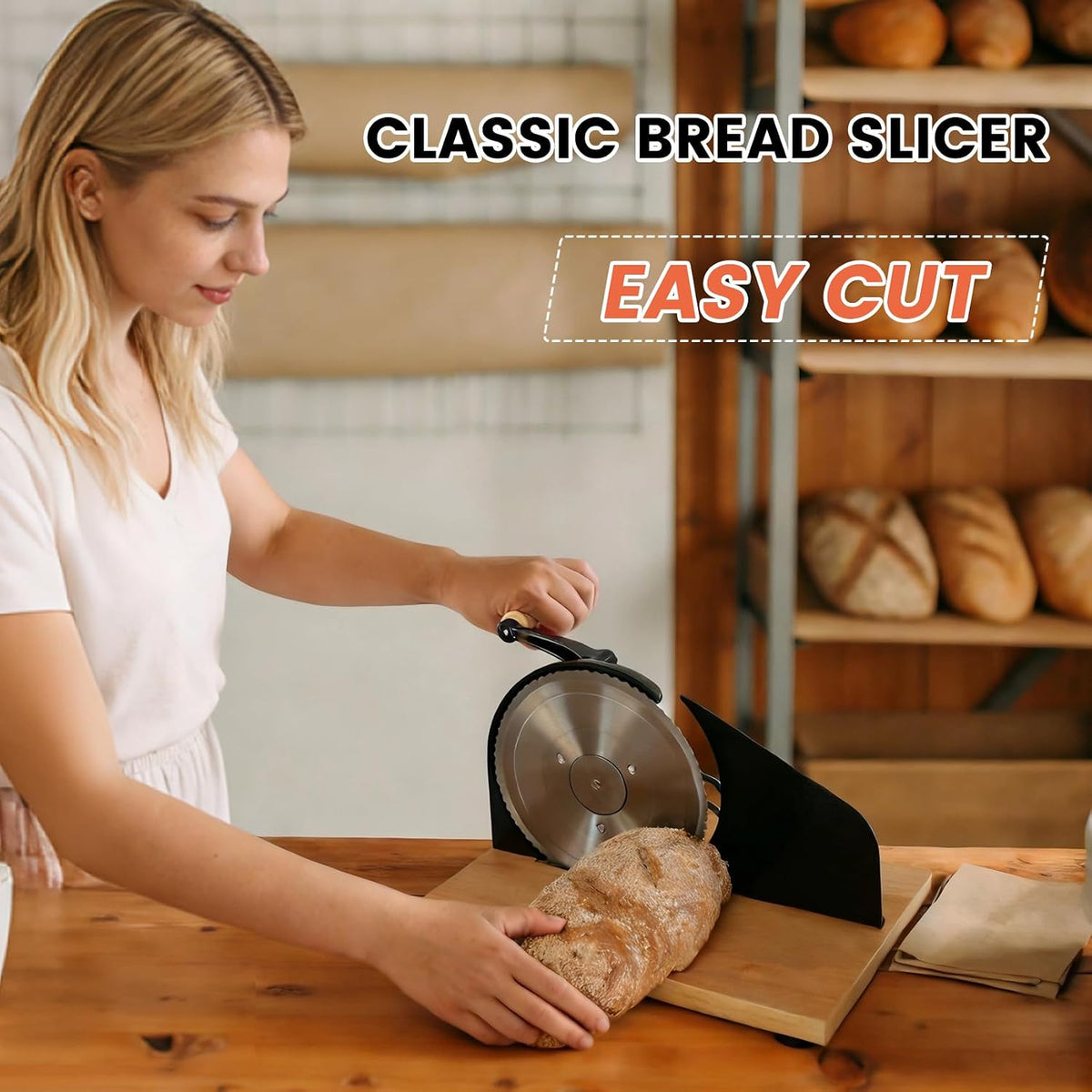Bread Slicer for Homemade Sourdough Bread,Manual Slicer Making Tools,Adjustable Thickness Knive Cutter with Hand Crank for Sandwich with Scale Line Suction Base,Sharp Stainless Steel Blade (Black)