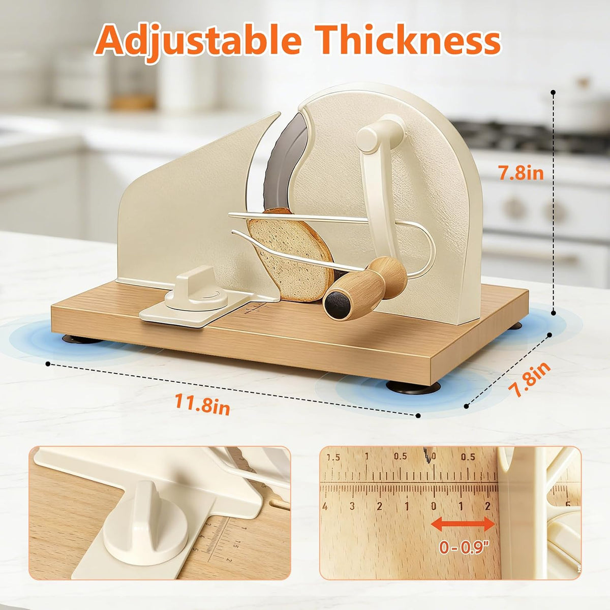 Bread Slicer for Homemade Sourdough Bread,Manual Slicer Making Tools,Adjustable Thickness Knive Cutter with Hand Crank for Sandwich with Scale Line Suction Base,Sharp Stainless Steel Blade (Black)
