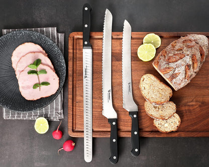 10 Inch Serrated Offset Bread Knife, Premium Stainless Steel Blade with Wave Edge, Full Tang Handle, Razor Sharp for Bread, Durable Professional Kitchen Knife, Black