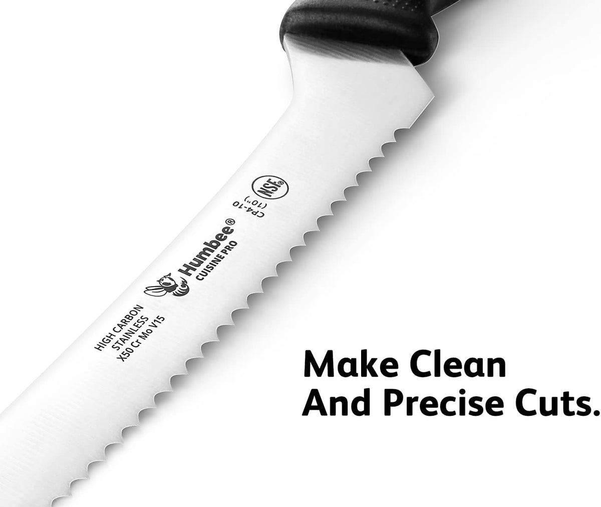 10 Inch Serrated Offset Bread Knife, Premium Stainless Steel Blade with Wave Edge, Full Tang Handle, Razor Sharp for Bread, Durable Professional Kitchen Knife, Black