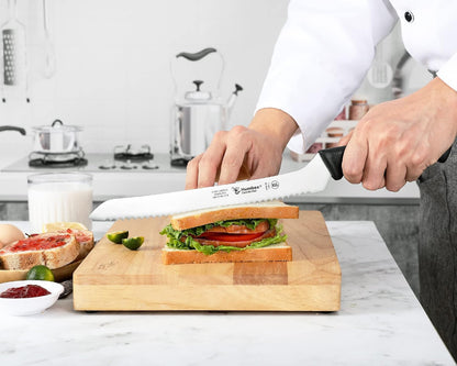 10 Inch Serrated Offset Bread Knife, Premium Stainless Steel Blade with Wave Edge, Full Tang Handle, Razor Sharp for Bread, Durable Professional Kitchen Knife, Black
