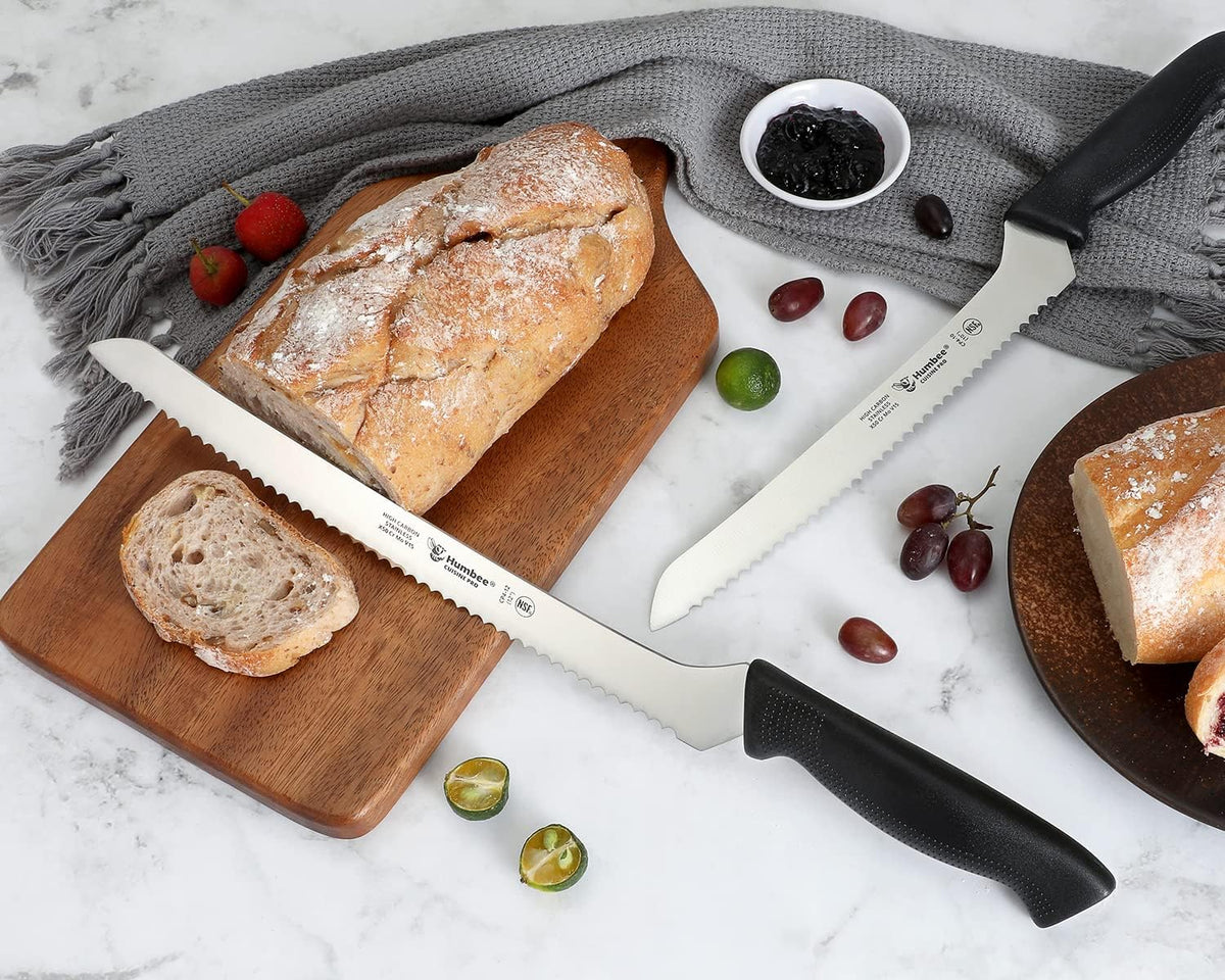 10 Inch Serrated Offset Bread Knife, Premium Stainless Steel Blade with Wave Edge, Full Tang Handle, Razor Sharp for Bread, Durable Professional Kitchen Knife, Black