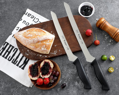 10 Inch Serrated Offset Bread Knife, Premium Stainless Steel Blade with Wave Edge, Full Tang Handle, Razor Sharp for Bread, Durable Professional Kitchen Knife, Black