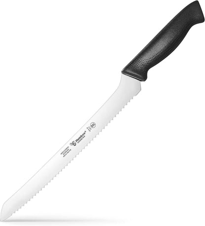 10 Inch Serrated Offset Bread Knife, Premium Stainless Steel Blade with Wave Edge, Full Tang Handle, Razor Sharp for Bread, Durable Professional Kitchen Knife, Black