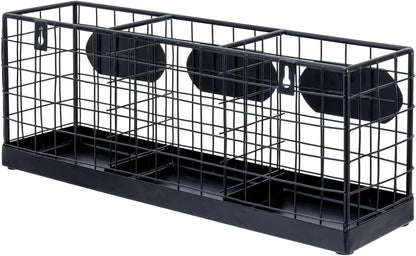 MyGift Wall Mountable Black Metal Utensil Holder Organizer, 15.7" Countertop Kitchen Silverware Flatware Caddy Holder Storage Basket with 3 Compartments and Chalkboard Labels
