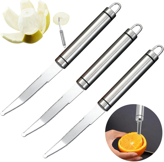 3 Pcs Curved Serrated Bread and Grapefruit Knife, Stainless Steel Fruit Carving Tool with Ergonomic Handle for Kitchen and Chef Use