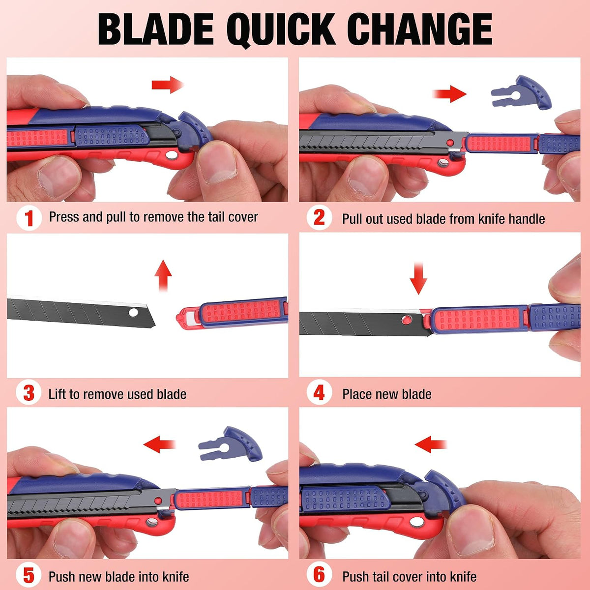 Premium Utility Knife Retractable Snap-off Blade, Heavy Duty Aluminum Box Cutter Set, Razor Knife Exacto Craft Knives, with 10 Extra 9mm Blades, Pack of 5