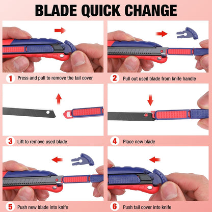 Premium Utility Knife Retractable Snap-off Blade, Heavy Duty Aluminum Box Cutter Set, Razor Knife Exacto Craft Knives, with 10 Extra 9mm Blades, Pack of 5
