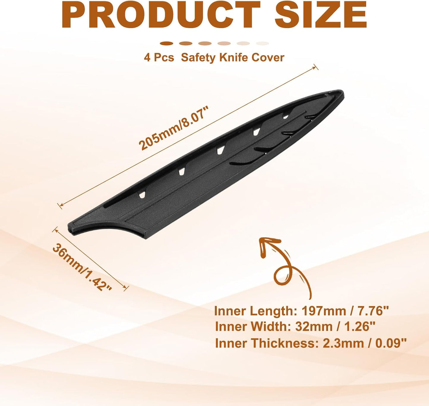 ABS Safety Knife Cover Sleeves for 8" Carving Knife, Universal Chopping Edge Guard Blade Protector Sheath for Kitchen Bar, Black, 19.7cm L, Pack of 2