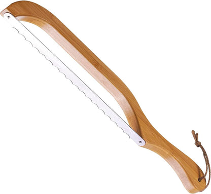 Premium Bow Bread Slicer, 15.6" Bamboo Handle Sourdough Bread Knife, Right-Handed Food Grade Stainless Steel Serrated Blade for Homemade Bread