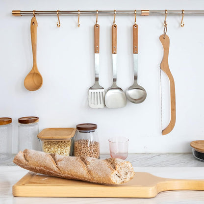 Premium Bow Bread Slicer, 15.6" Bamboo Handle Sourdough Bread Knife, Right-Handed Food Grade Stainless Steel Serrated Blade for Homemade Bread