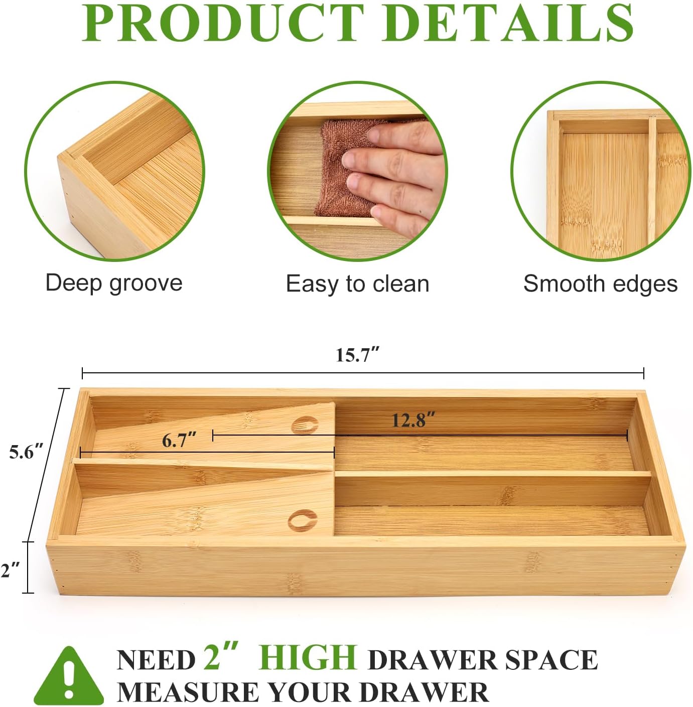 Small Bamboo Silverware Organizer for Drawer Utensil Tray Wood Cutlery Organizer Holder Narrow Flatware Caddy Wooden Kitchen Utensil Cutlery Drawer Skinny Fork and Spoon Silverware Organizer Tray
