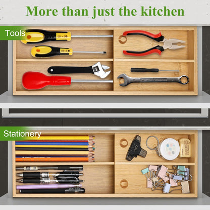 Small Bamboo Silverware Organizer for Drawer Utensil Tray Wood Cutlery Organizer Holder Narrow Flatware Caddy Wooden Kitchen Utensil Cutlery Drawer Skinny Fork and Spoon Silverware Organizer Tray