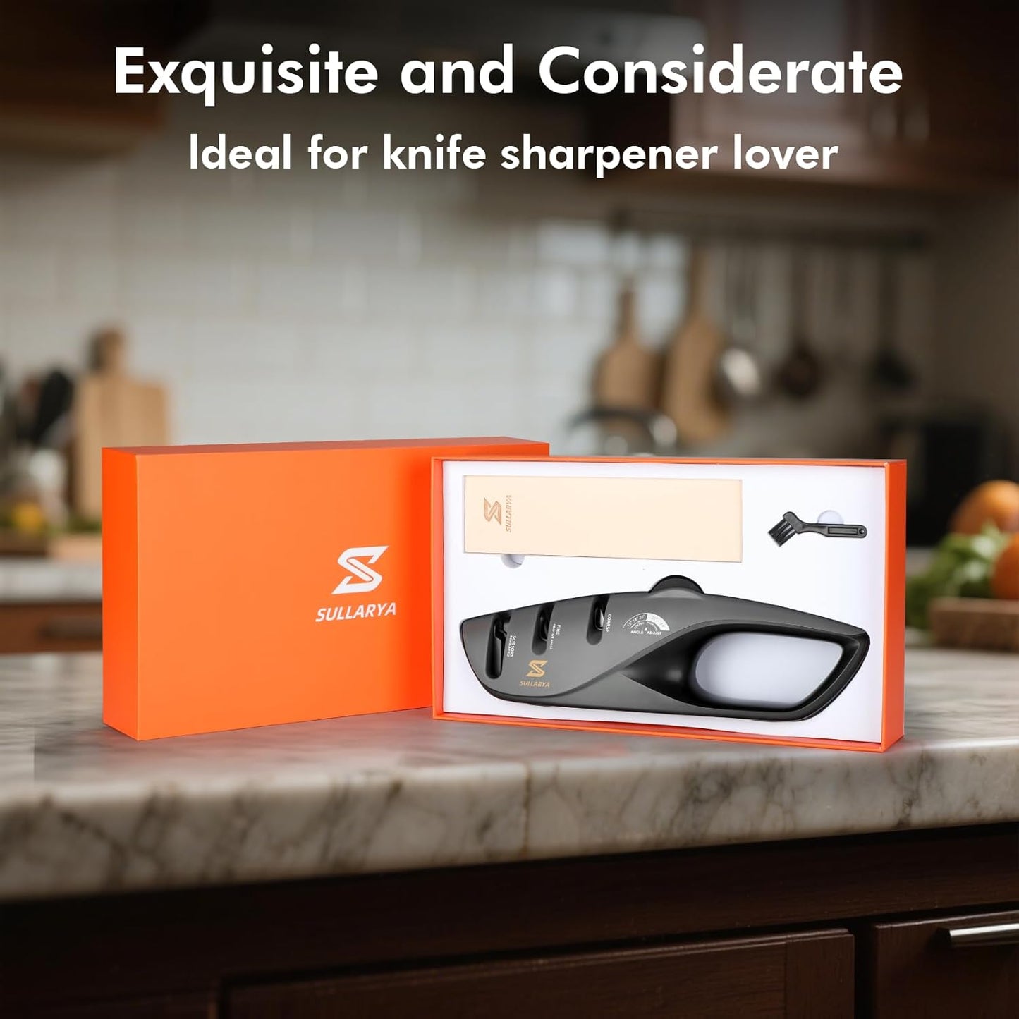 Knife Sharpener, 5 Precision Adjust Kitchen Knife Sharpener with Leather Strop & 3-Stage System to Repair, Restore and Polish Blades