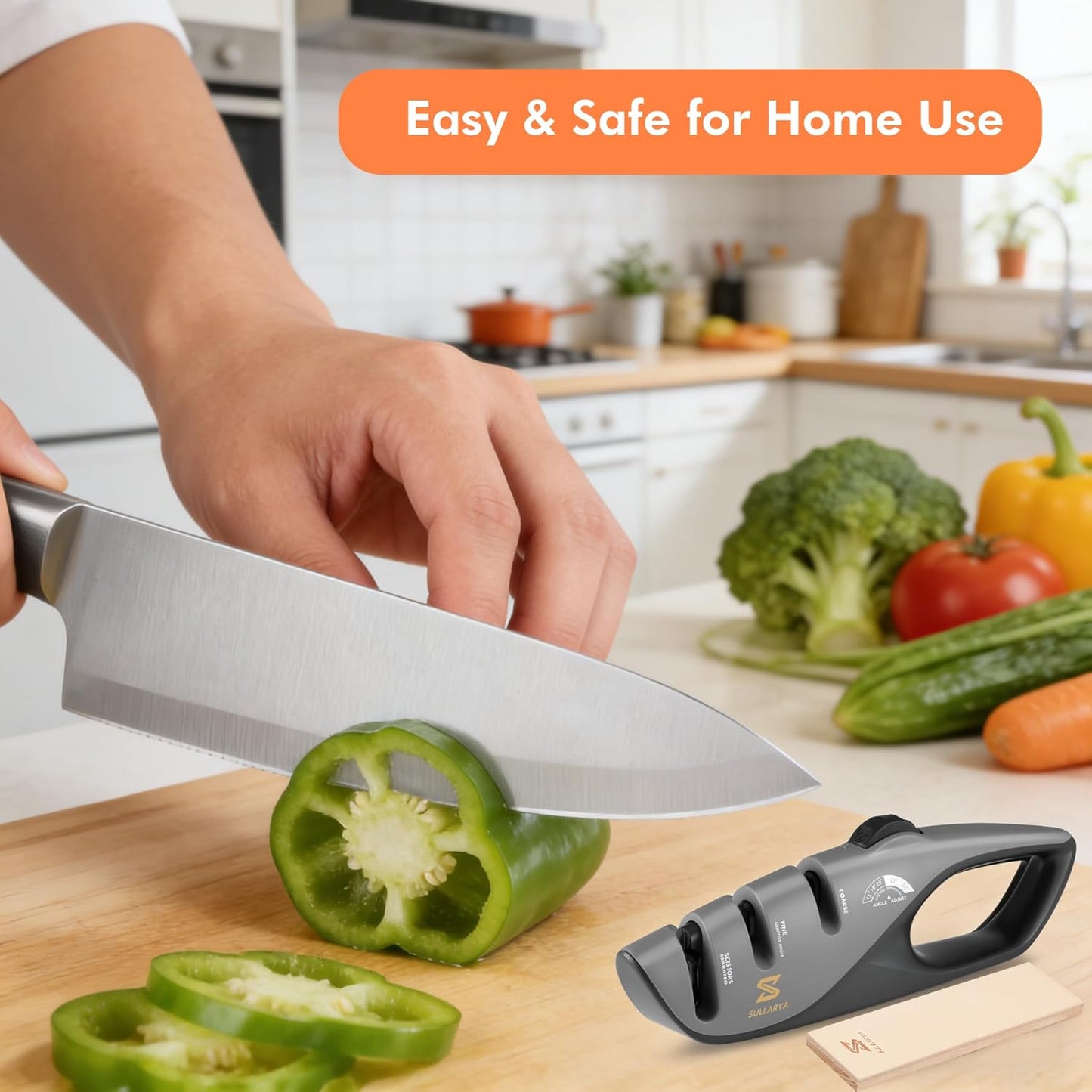 Knife Sharpener, 5 Precision Adjust Kitchen Knife Sharpener with Leather Strop & 3-Stage System to Repair, Restore and Polish Blades