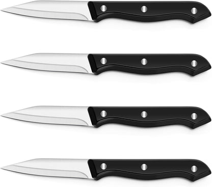 4-Piece Paring Knife Set - Paring Knives with Ergonomic Handle, 3.5 Inch Triple Rivet Paring Knives, Stainless Steel Black Parers for Vegetable, Fruit & Kitchen Use