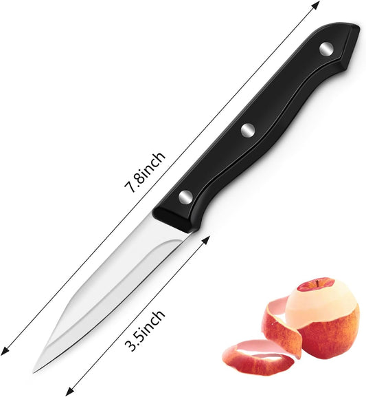 4-Piece Paring Knife Set - Paring Knives with Ergonomic Handle, 3.5 Inch Triple Rivet Paring Knives, Stainless Steel Black Parers for Vegetable, Fruit & Kitchen Use