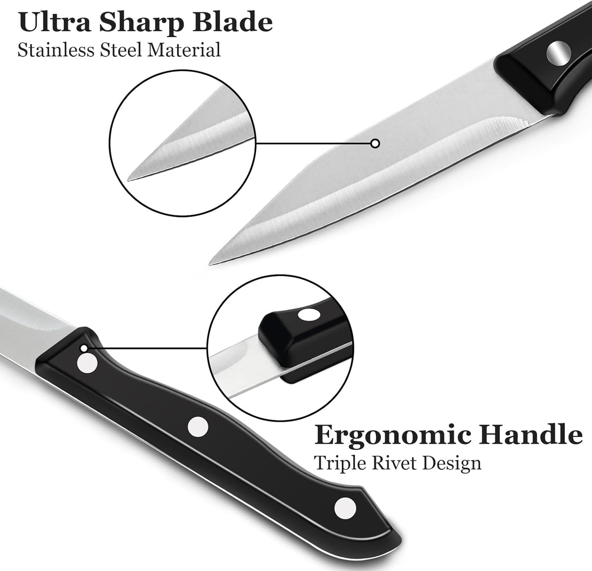 4-Piece Paring Knife Set - Paring Knives with Ergonomic Handle, 3.5 Inch Triple Rivet Paring Knives, Stainless Steel Black Parers for Vegetable, Fruit & Kitchen Use