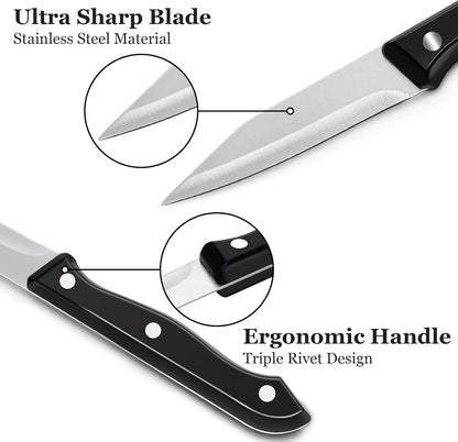 4-Piece Paring Knife Set - Paring Knives with Ergonomic Handle, 3.5 Inch Triple Rivet Paring Knives, Stainless Steel Black Parers for Vegetable, Fruit & Kitchen Use