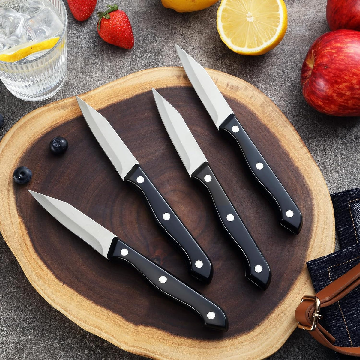 4-Piece Paring Knife Set - Paring Knives with Ergonomic Handle, 3.5 Inch Triple Rivet Paring Knives, Stainless Steel Black Parers for Vegetable, Fruit & Kitchen Use