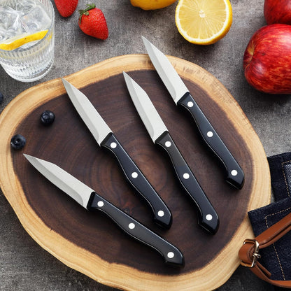 4-Piece Paring Knife Set - Paring Knives with Ergonomic Handle, 3.5 Inch Triple Rivet Paring Knives, Stainless Steel Black Parers for Vegetable, Fruit & Kitchen Use