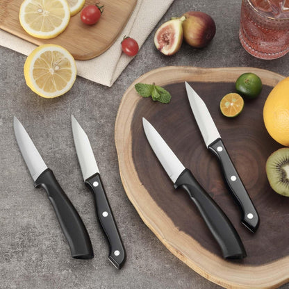 4-Piece Paring Knife Set - Paring Knives with Ergonomic Handle, 3.5 Inch Triple Rivet Paring Knives, Stainless Steel Black Parers for Vegetable, Fruit & Kitchen Use
