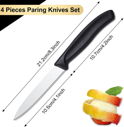 4-Piece Paring Knife Set - Paring Knives with Ergonomic Handle, 3.5 Inch Triple Rivet Paring Knives, Stainless Steel Black Parers for Vegetable, Fruit & Kitchen Use