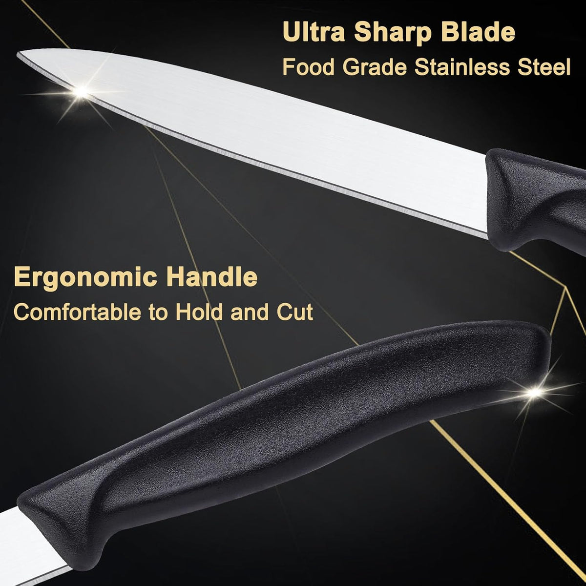 4-Piece Paring Knife Set - Paring Knives with Ergonomic Handle, 3.5 Inch Triple Rivet Paring Knives, Stainless Steel Black Parers for Vegetable, Fruit & Kitchen Use