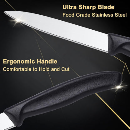 4-Piece Paring Knife Set - Paring Knives with Ergonomic Handle, 3.5 Inch Triple Rivet Paring Knives, Stainless Steel Black Parers for Vegetable, Fruit & Kitchen Use