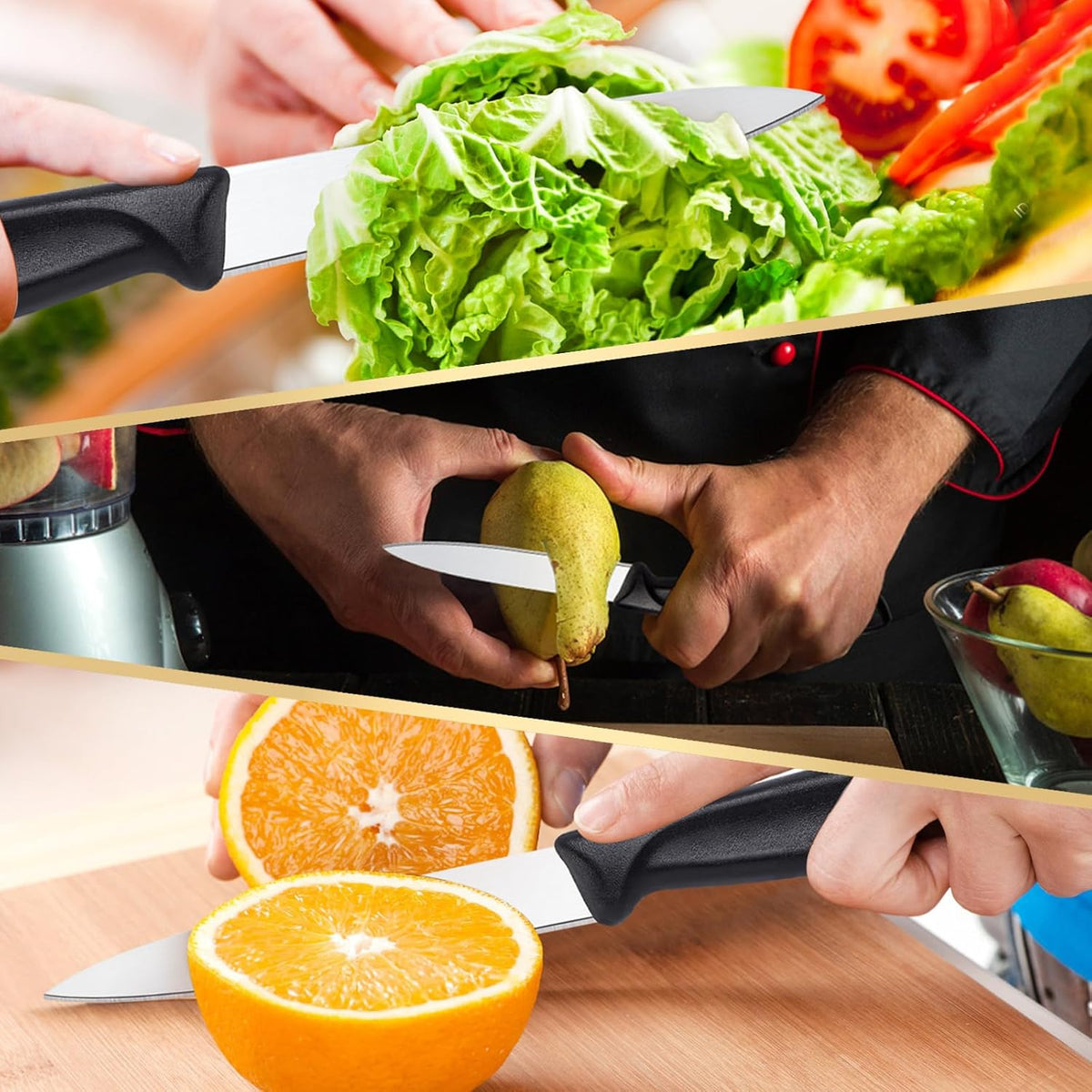 4-Piece Paring Knife Set - Paring Knives with Ergonomic Handle, 3.5 Inch Triple Rivet Paring Knives, Stainless Steel Black Parers for Vegetable, Fruit & Kitchen Use